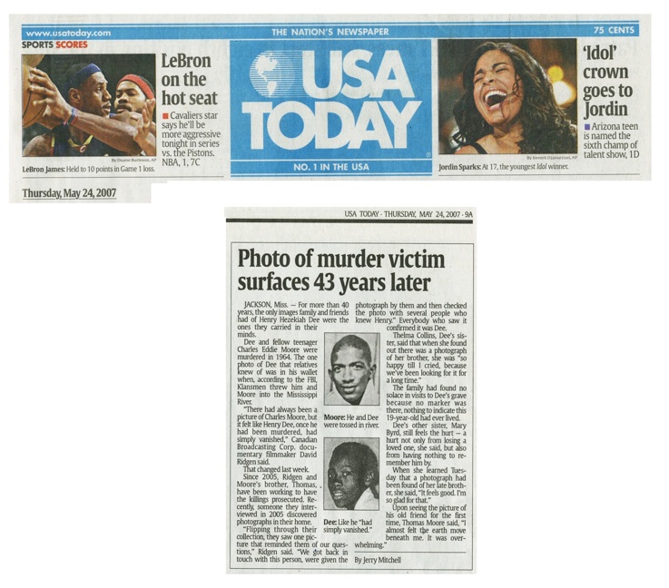 USA Today May 24 2007 Dee Photo